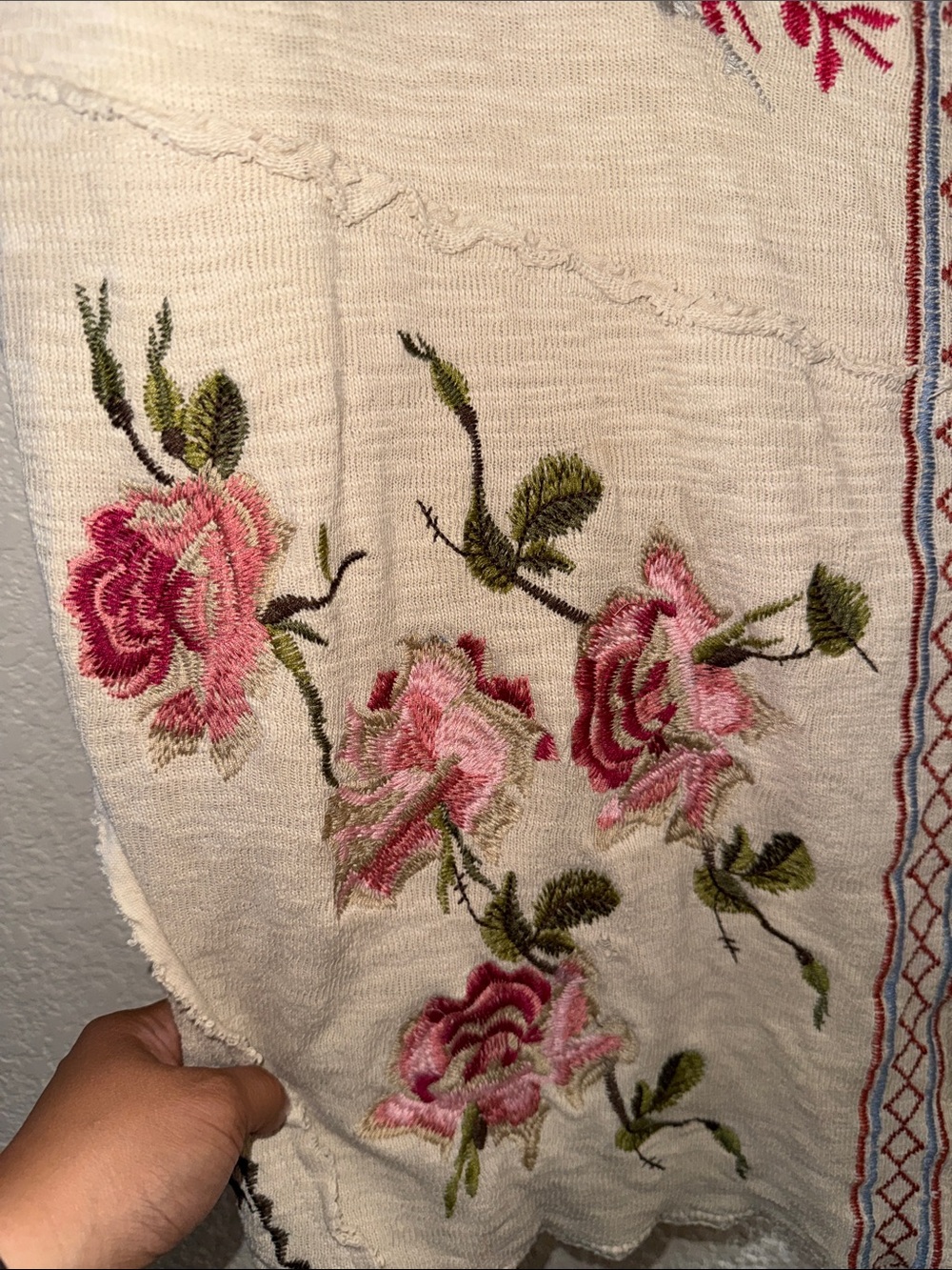 Coldwater Creek Cream Embroidered Floral Open-Front Cardigan - Picture 3 of 7